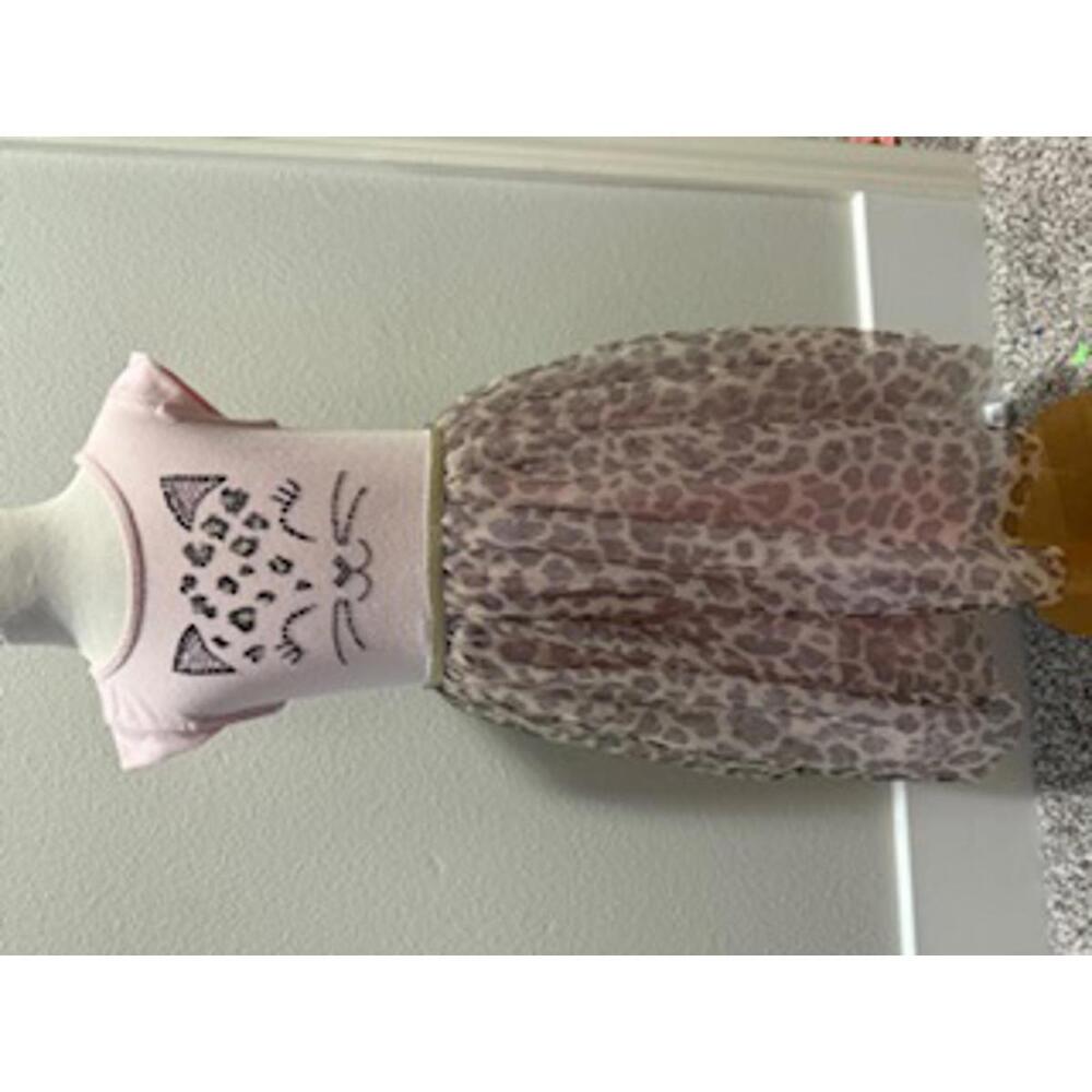 Zunie Girls' Cat Print Dress with Tulle Skirt - Size 5